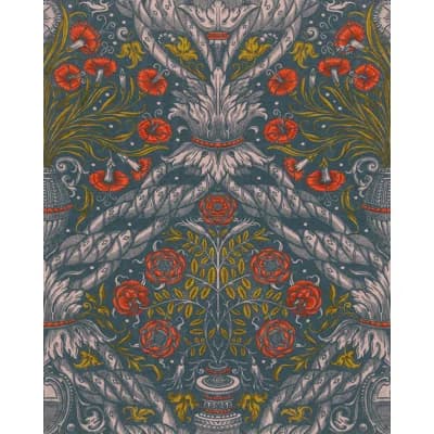 The Transylvanian Manor Floral Non-Pasted Matte Wallpaper Roll — Blue,Red,Taupe