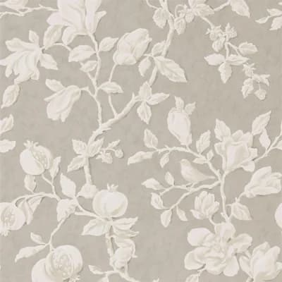 Magnolia & Pomegranate Wallpaper — Silver,Linen
