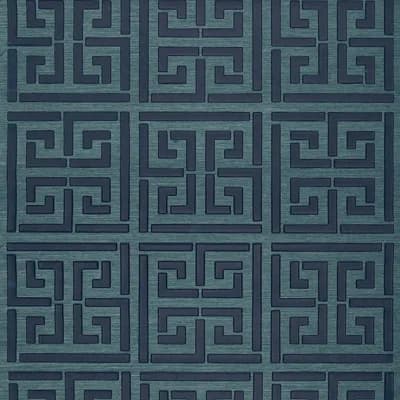Greek Key Sisal Wallpaper — Peacock