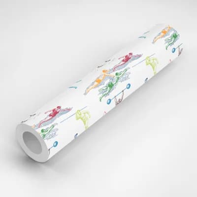 Sports Toile 10' L x 24" W Peel and Stick Wallpaper Roll — White,Pink,Blue