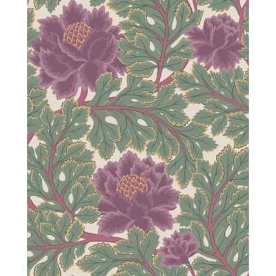 Pearwood Floral Non-Pasted Wallpaper Roll — Purple,Green