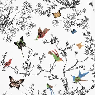Birds & Butterflies Wallpaper — Multi on White