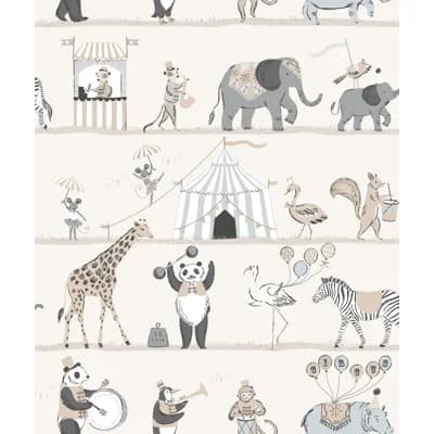 Just 4 Kids 2 Circus Animals Design 33' L x 21" W Wallpaper Roll — Gray,Beige,White