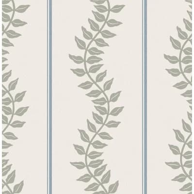 Graham & Brown Laurel Leaf Stripe Sky & Green Wallpaper — Blue