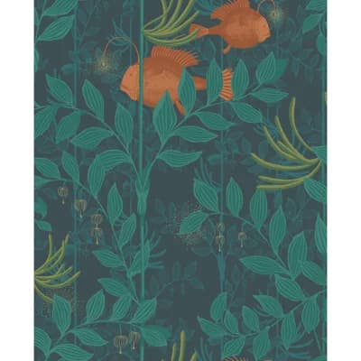 Nautilus Floral Non-Pasted Wallpaper Roll — Dark Green