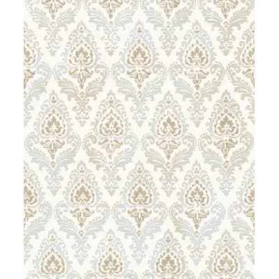 Italian Classics 4 Floral Motif Damask 3D Embossed Wallpaper Roll — Blue