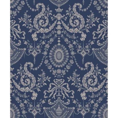 Damask Non-Pasted Wallpaper Roll — Blue