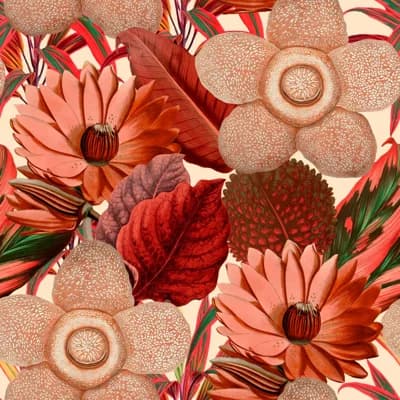 Florilegium Floral Non-Pasted Matte Wallpaper Roll — Red,Taupe