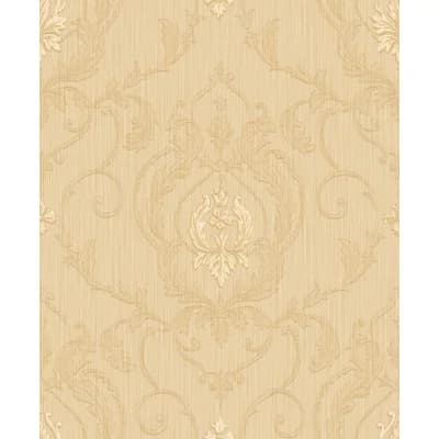 Ornamenta 2 Intricate Medallion Damask 33' L x 21" W Embossed Wallpaper Roll — Gold,Cream