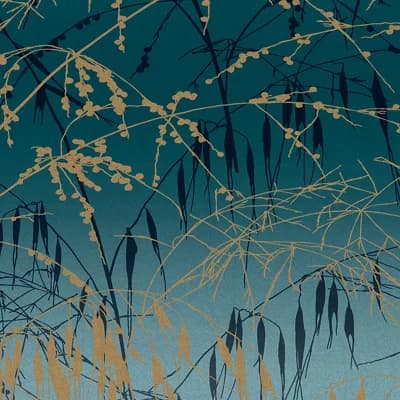 Floral Non-Pasted Metallic Wallpaper Roll — Teal,Soft Gold