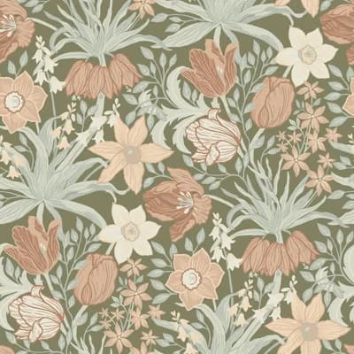 Floral Wallpaper Double Roll — Blue