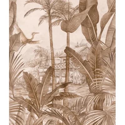 Orom II Collection Tropical Motive 62.5-inches wide x 9.18-feet high 3-panel Wall Mural — Beige