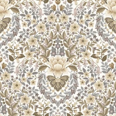 Into The Wild Collection Metallic Large Floral Damask 33' L x 21" W Wallpaper Roll — Beige