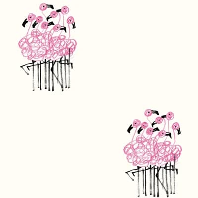 Flamingo Bouquet 33' L x 20.5" W  Wallpaper Roll — White