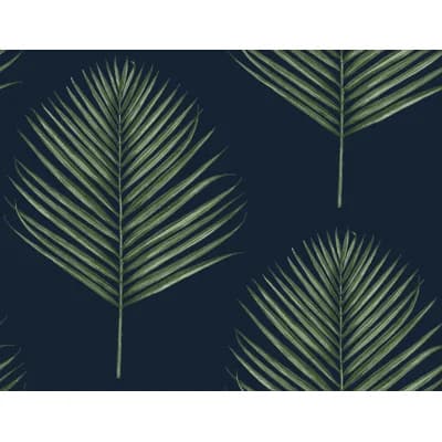 Luxe Haven Maui Palm 9' L x 27" W Smooth Peel and Stick Wallpaper Roll — Midnight Blue,Paradise Green