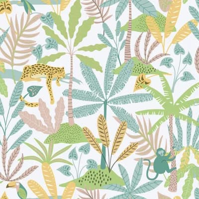 Bambino Collection Jungle Animals and Leaf Wallpaper Roll — Beige