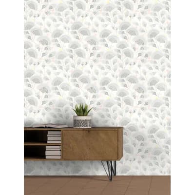 Yuki Osada Floral Non-Pasted Satin Wallpaper Double Roll — Light Gray