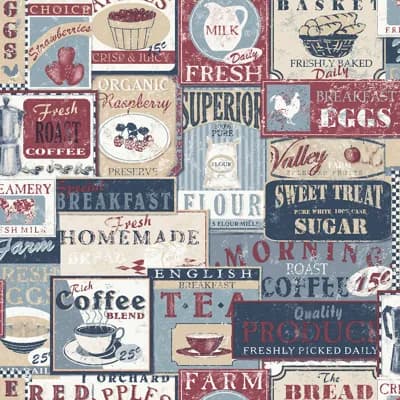 Nostalgie Enamel Signs 33'L x 21" W Wallpaper Roll — Blue