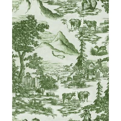Tyrol Apres-Ski Toile Non-Pasted Satin and Matte Wallpaper Roll — Green,Light Green