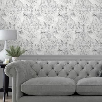 Laura Ashley Tregaron Silver Removable Wallpaper — Silver