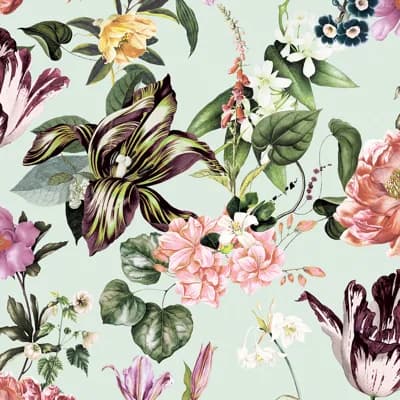 Flora Collection Floral Rhapsody Wallpaper Roll — Light Green