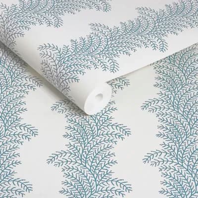 Dasiah Striped Non-Pasted Wallpaper Roll — Whispering Fern Navy Wallpaper