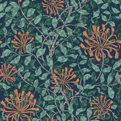 William Morris Honeysuckle Tidewater Blue Wallpaper — Blue