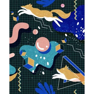 Revival (Mid Century Modern) Abstract Non-Pasted Matte Wallpaper Roll — Black,Blue,Pink,Taupe