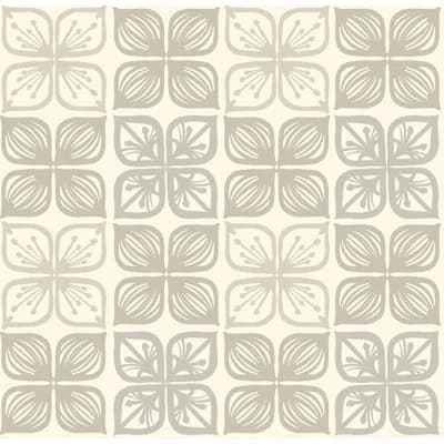 Tiled Florals 33' L x 20.5" W Wallpaper Roll — Tan
