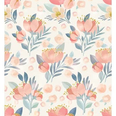 Floral Matte Wallpaper — Beige;Pink