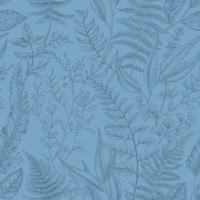 Into The Wild Collection Matte Botanical Leaf 33' L x 21" W Wallpaper Roll — Blue