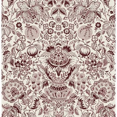 Blanche Dark Green Floral Damask Wallpaper — Purple