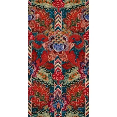 Woodstock Lifestyle Floral Non-Pasted Satin and Matte Wallpaper Roll — Red,Green,Blue