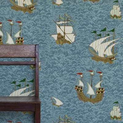 Josephine Munsey Juniper Matte Wallpaper Roll by Josephine Munsey — Blue,Beige,Olive Green