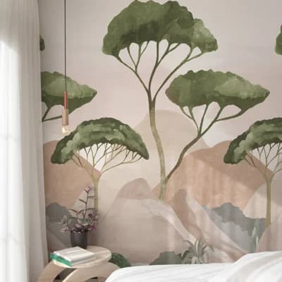 Orom II Collection Tree Landscape 62.5-inches wide x 9.18-feet high 3-panel Wall Mural — Green
