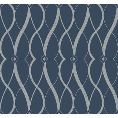 Graceful Geo Geometric Non-Pasted Metallic Wallpaper Roll — Navy,Silver