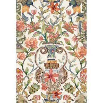 Ardmore-Jabula Protea Garden Silk 33' L x 23.6" W Wallpaper Roll — Olive Green,Tangerine,White