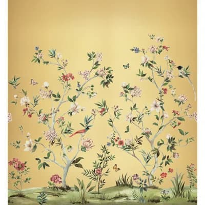 Arcene Floral Vinyl Non-Pasted Metallic Wall Mural — Gold Metallic