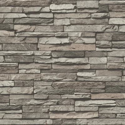 Bricks and More Collection Chic Stonewall Effect Wallpaper Roll — Gray