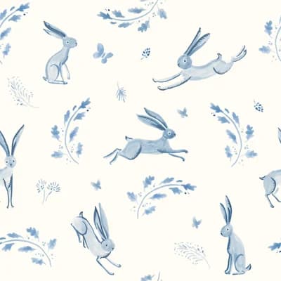 Springtime for Bunnies 33' L x 20.5" W  Wallpaper Roll — Cream,Blue