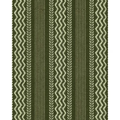 Tyrol Apres-Ski Striped Non-Pasted Satin and Matte Wallpaper Roll — Green,Taupe
