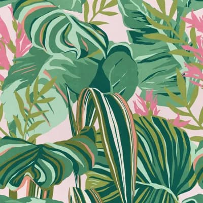 Palm Springs Floral Non-Pasted Satin and Matte Wallpaper Roll — Green,Pink