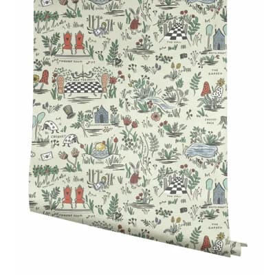 Wonderland 20' L x 27" W Peel and Stick Wallpaper Roll — Green,Orange,Beige