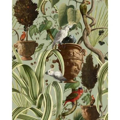 Tropical Wanderlust Non-Pasted Matte Wallpaper Roll — Green,Brown,Red,Black
