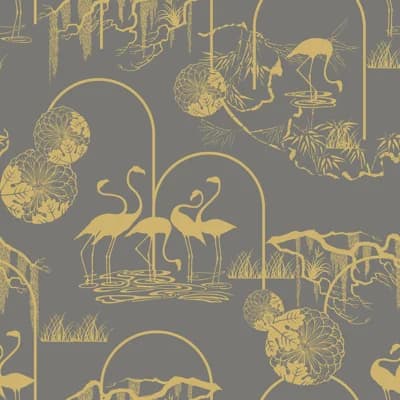 Yuki Osada Toile Non-Pasted Satin Wallpaper Double Roll — Yellow,Gray