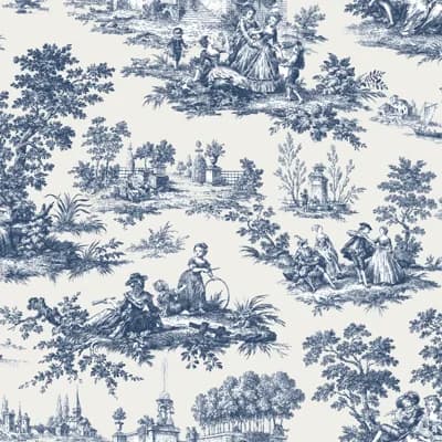 Cottage Chic Toile Design EcoDeco Material Wallpaper Roll — Blue
