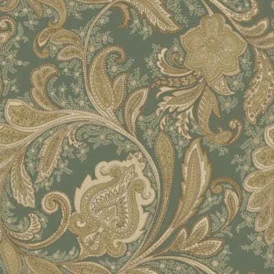 Elegance Collection Paisley Design Pearlescent Finish Wallpaper Roll — Green