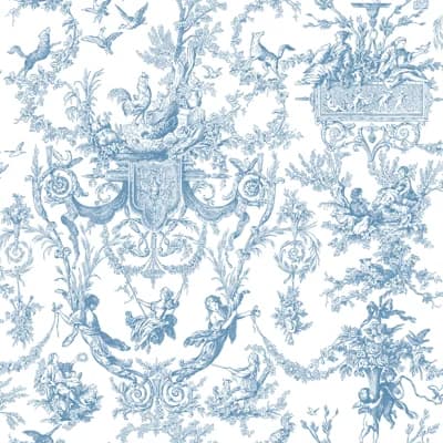 Black and White Campagne 33' L x 20.5" W Wallpaper Roll — Blue