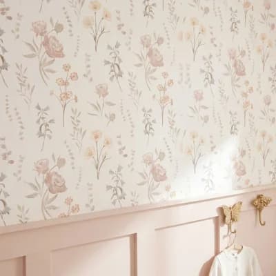Violet Wildflower Nursery Wallpaper — Pink