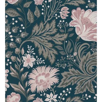 Ava Floral Matte Wallpaper Roll — Dark Blue